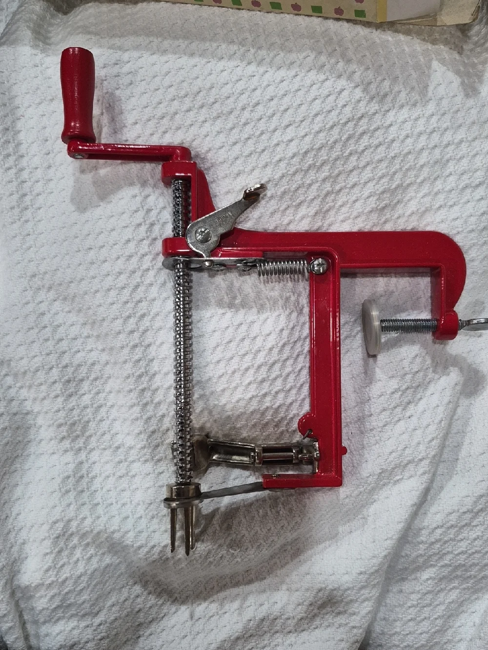 Vintage Cast Aluminum Red Handheld Apple Peeler, Corer & Slicer Cottagecore